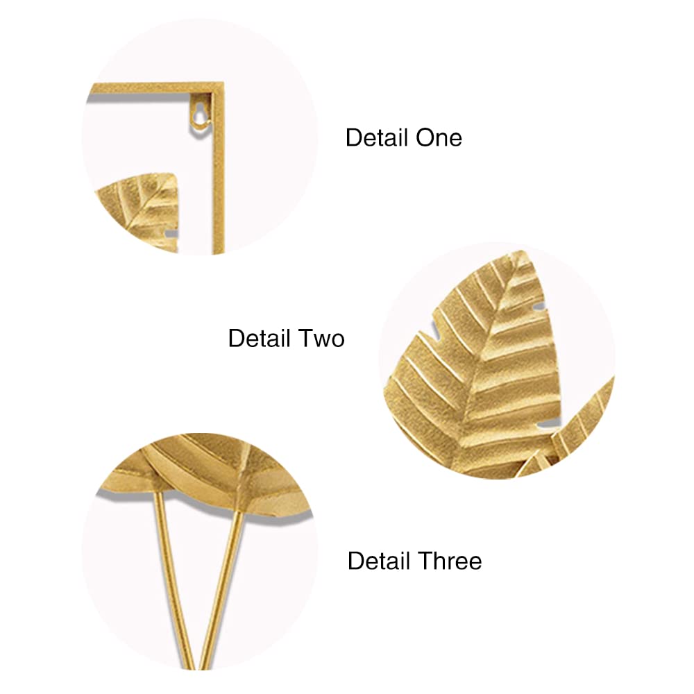 HKaikzo Gold Metal Wall Decor Set of 2, Leaf Wall Hanging Home Decor with Frame, Modern Wall Art Decor Wall Sculptures for Living Room, Bedroom, Office, Hotel, Large 24" X 16"