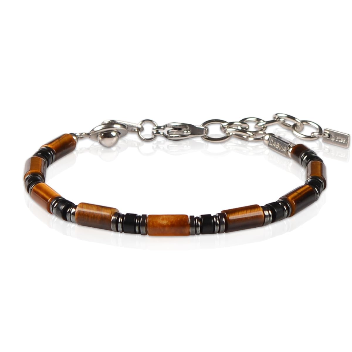 Casvia Men’s Beaded Tiger Eye Gemstone Bracelet - Handcrafted Original Design, Hematite & Obsidian Accents, Adjustable Stainless Steel Dual-Clasp, Thickened Steel Wire, 6.89–8.8 Inch, Gift for Men