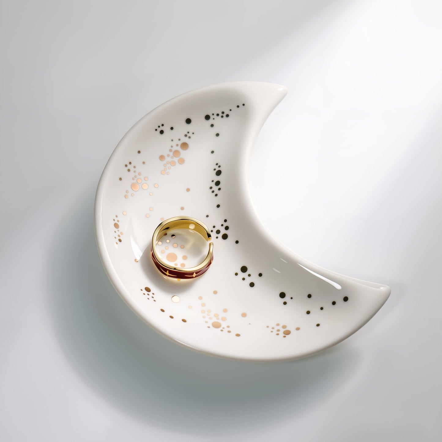 Yanluxr White Moon Jewelry Dish, Decorative Ceramic Trinket Tray for Rings Earrings Necklaces, Birthday Christmas Gift for Women