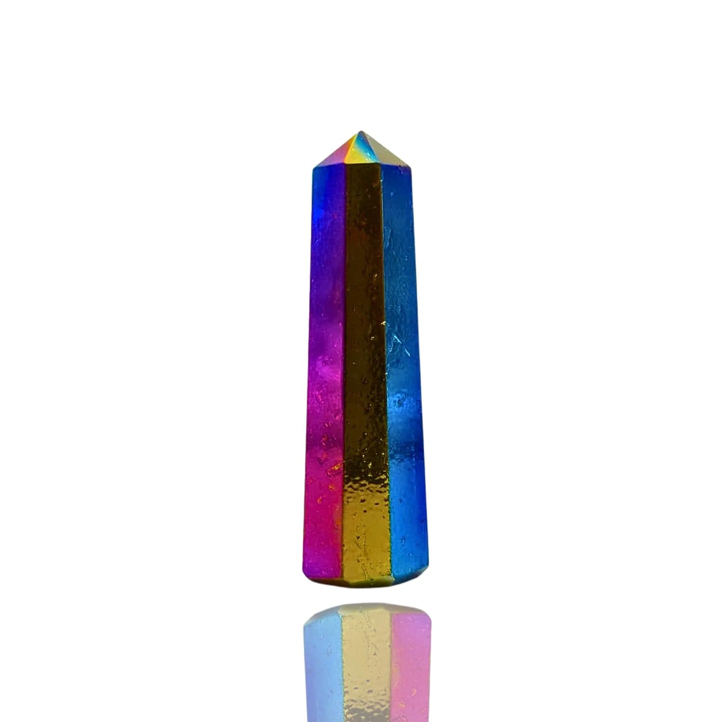 WholesaleGemShop 3 Inch Gemstones Titanium Aura Quartz Obelisk Tower Jumbo Facet Aura Rock Crystal Natural Polished Earth Wand Spirit