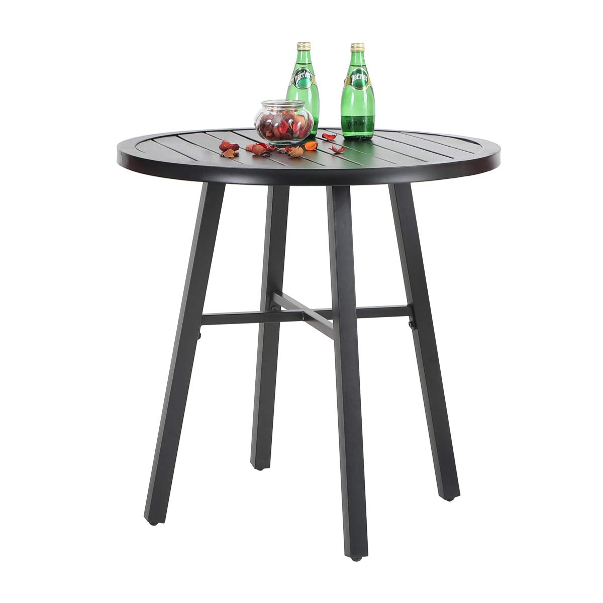 PHI VILLA 28 Inch Patio Bistro Table, Outdoor Round Weather-Resistant Metal End Small Dining Table, Outside Side Table for Balcony, Deck, Porch - Black