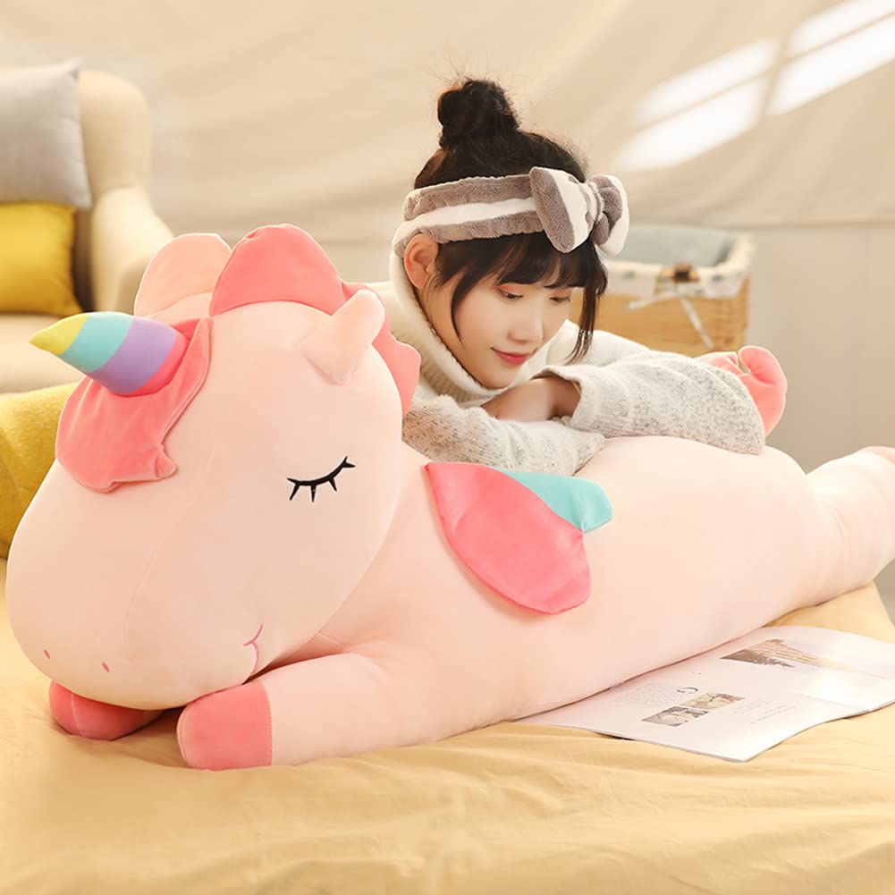 hitoshe Unicorn Plush Hugging Pillow, Big Unicorn Stuffed Animal Body Pillow Toy Gifts for Kids, Valentine, Christmas (Pink, 51.1 in)