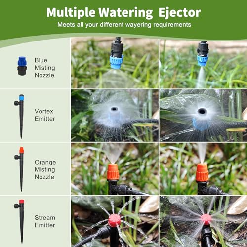 230FT Drip Irrigation System for Garden with 40 Nozzles & Emitters, Quick Connect Garden Watering System with 1/2" & 1/4" Tube, Adjustable Sprinklers Kit for Greenhouse, Lawn, Flower Beds, Raised Bed