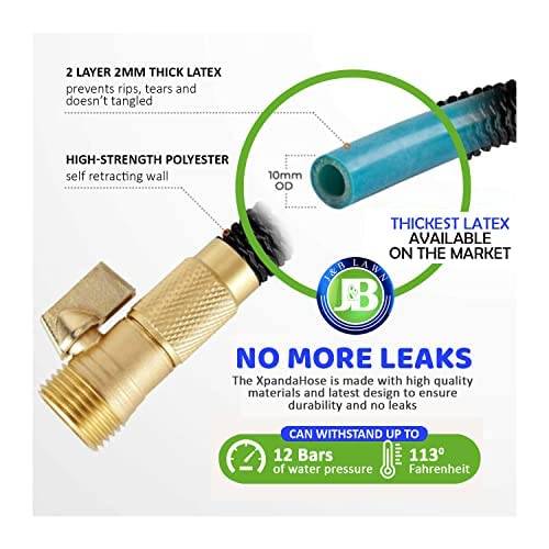 J&B XpandaHose 100ft Expandable Garden Hose – Ultra-Strong 3750D, 4-Layer Latex Core, Brass 3/4" Connectors, 10-Pattern Nozzle & Storage Bag – Lightweight, Kink-Reducing, Leak-Resistant