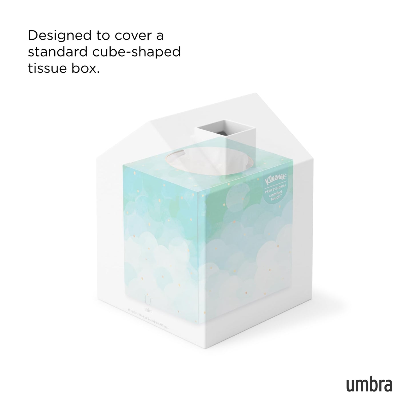 Umbra Casa Tissue Box Cover, Adorable House Shaped Square Kleenex Box Holder for Bathroom, Bedroom or Office, White