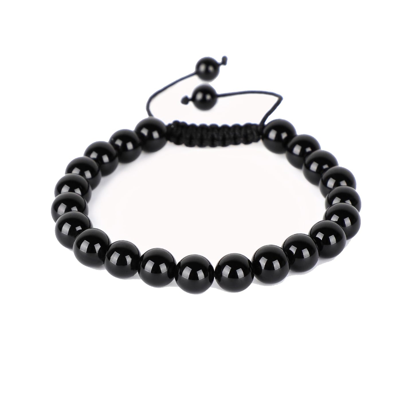 AD Beads Natural 8mm Gemstone Bracelets Healing Power Crystal Macrame Adjustable 7-9 Inch (Black Onyx)
