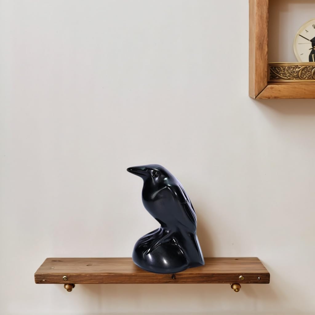 DZJXBZhu Obsidian Crystal Raven Statue 2" Natural Crystal Crow Figurine Healing Stone Raven Halloween Decor Office Home Decor Gift Collect