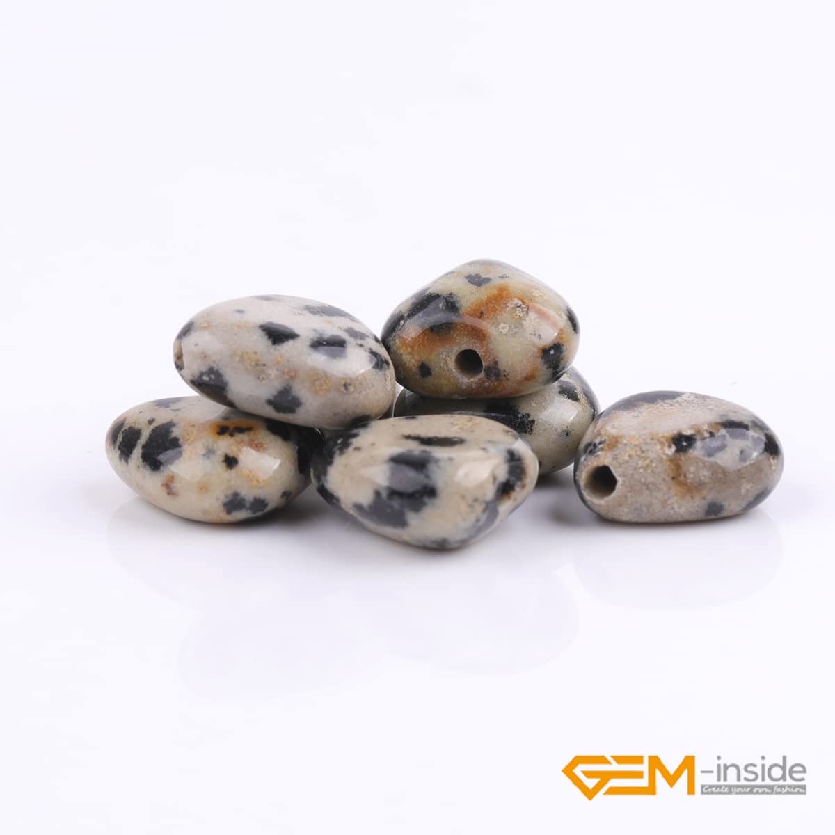 GEM-Inside 10mm Heart Charms Natural Khaki Yellow Dalmatian Dalmation Jasper Gemstone Stone Beads for Jewelry Making Full 15" Strand Power Energy Healing Stone Beads