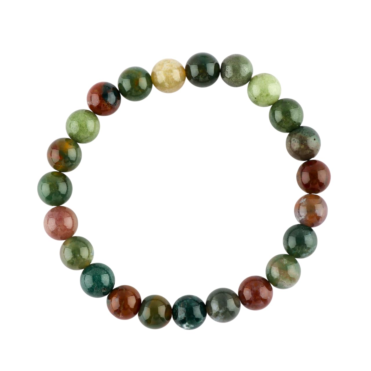 CRYSTALINES Natural Indian Moss Agate Gemstone Stretchable Bracelet for Men Women, Handmade Bohemian Stretch Jewelry, Chakra - Healing - Yoga - Spiritual, Unisex Stretch Bracelets