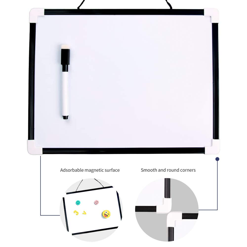 VIZ-PRO Magnetic Dry Erase Board, Small Hanging Board/Writing Whiteboard, Black Plastic Frame,12" x 8"
