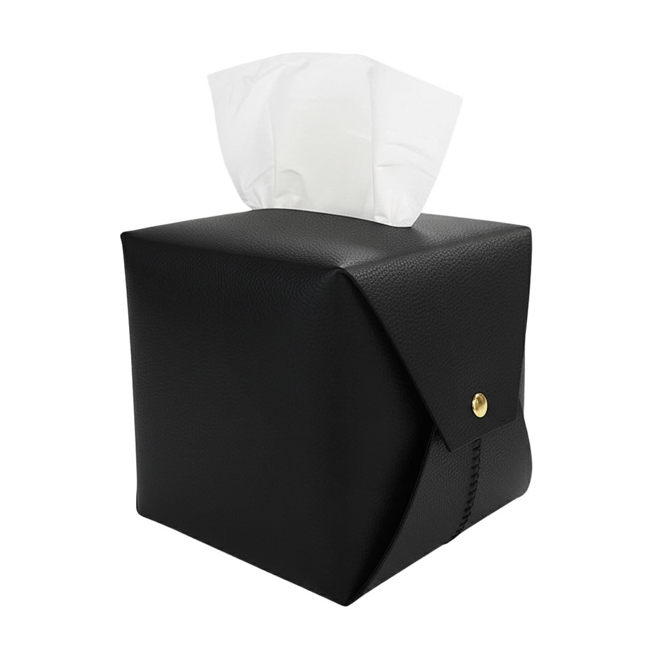 Frayot Tissue Box Cover Square, Leather Tissue Holder Organizer with Side Openings for Bathroom, Vanity, Tabletop, Office (1Pack-Black)