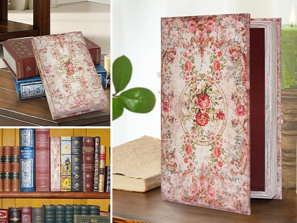 ZWUCAY Book Box Decorative Storage Box Faux Wood with Magnetic Cover Storage for Hidden Jewelry,Photos, Greeting Cards,Remotes，M Size Box -4-02