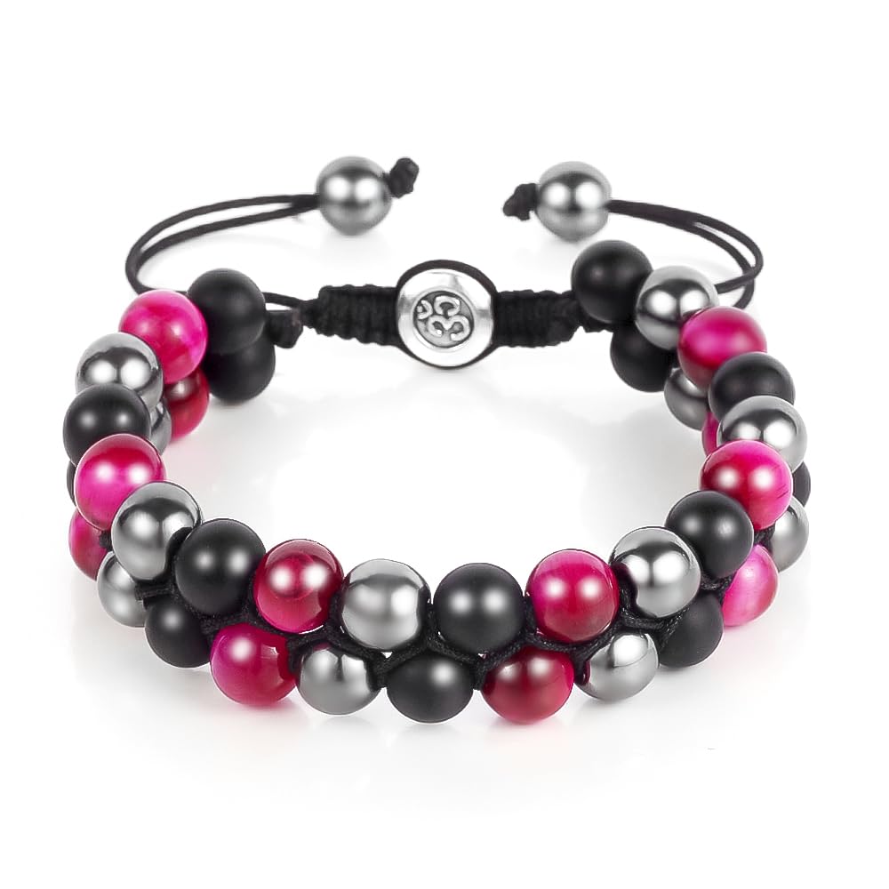 Triple Protection Bracelet - for Protect & Balance - Energy Crystal Bracelets for Men Women - Bring Good Luck & Prosperity - Tiger Eye Hematite & Black Onyx Jewelry Natural Stone Healing Bracelet