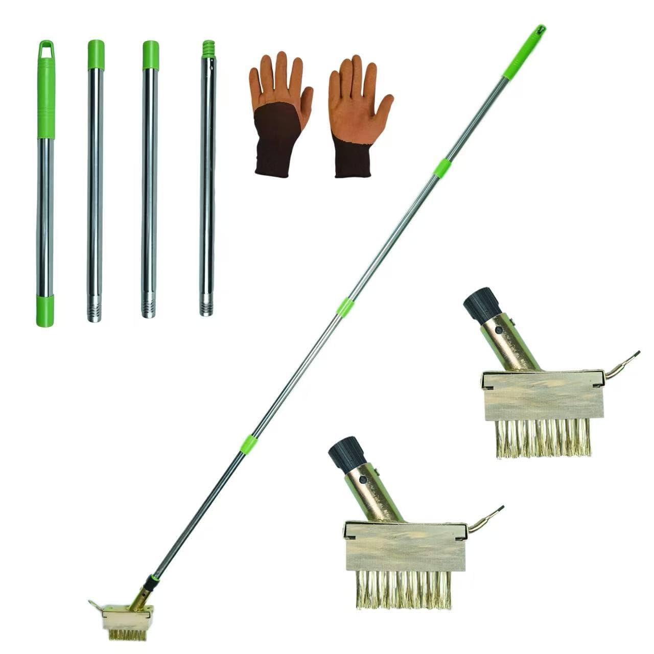 Deck Moss Cleaning Tool, Featuring a 63-inch Adjustable Handle, Includes 2 Replaceable Brush Heads and Gardening Gloves, Suitable for Crevice Cleaning, Moss Killer, and roof Moss Killer