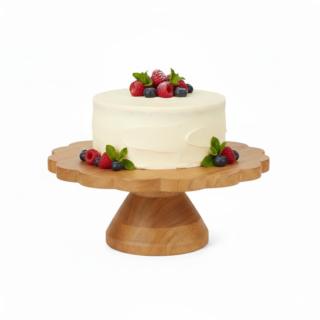 Mela Artisans Wooden Cake Stand 12 Inch | Natural Finish Mango Wood Pedestal Riser | Footed Cupcake & Dessert Stand | Multipurpose Cake Display for Home Decor | Dining Table | Pastries