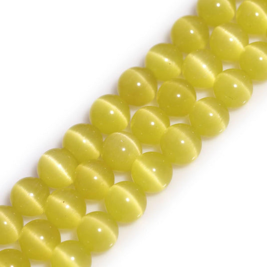 HAAMIIQII 45pcs 8mm Yellow Cat Eye Beads Round Loose Gemstone Beads for Jewelry Making Strand 15 Inch