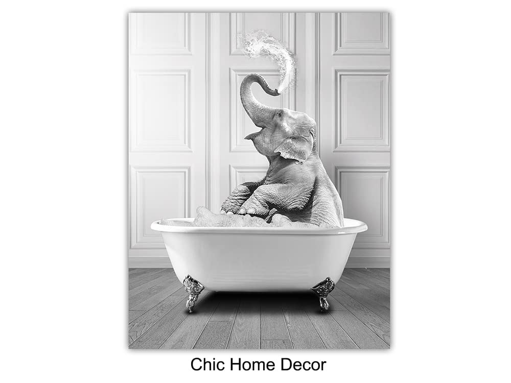 Cute Bathroom Wall Art & Decor - Funny Bathroom Decor for Women, Kids - Cow Elephant Bear Giraffe Penguin Wall Art Set - Bath Pictures - Bath Wall Decor - Accessories - Powder room Sign