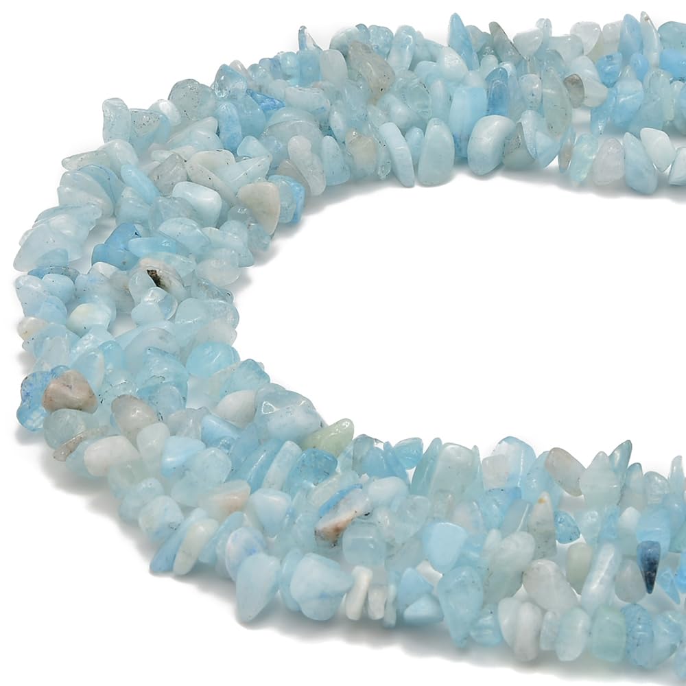 PLTbeads Gemstone Chips Natural Aquamarine 3-5mm Healing Crystals Waist Bracelets Necklace Kit Irregular Stone DIY Crafts Design Jewelry Making Approxi 32 inch