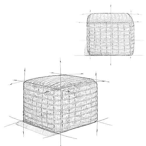SIMPLIHOME Noreen Square Pouf - 18 inch Wide Upholstered Handwoven Cotton Ottoman in Light Blue and White, Boho Footstool or Extra Seating for Living Room with Polystyrene Filling, Assembled