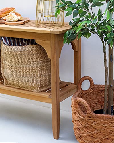 Cambridge Casual Auburn Solid Teak Wood Outdoor Console Table – Narrow Garden Table with Bottom Shelf for Patio, Deck, or Poolside – Premium Weather-Resistant
