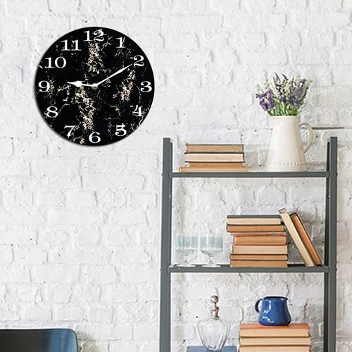 Houseuse Black Marble Wall Clock Modern Stylish Clock for Living Room, Battery Operated Easy to Read Bedroom, Bathroom and Kitchen Housewarming Seasonal Shop Hotel Round 10"