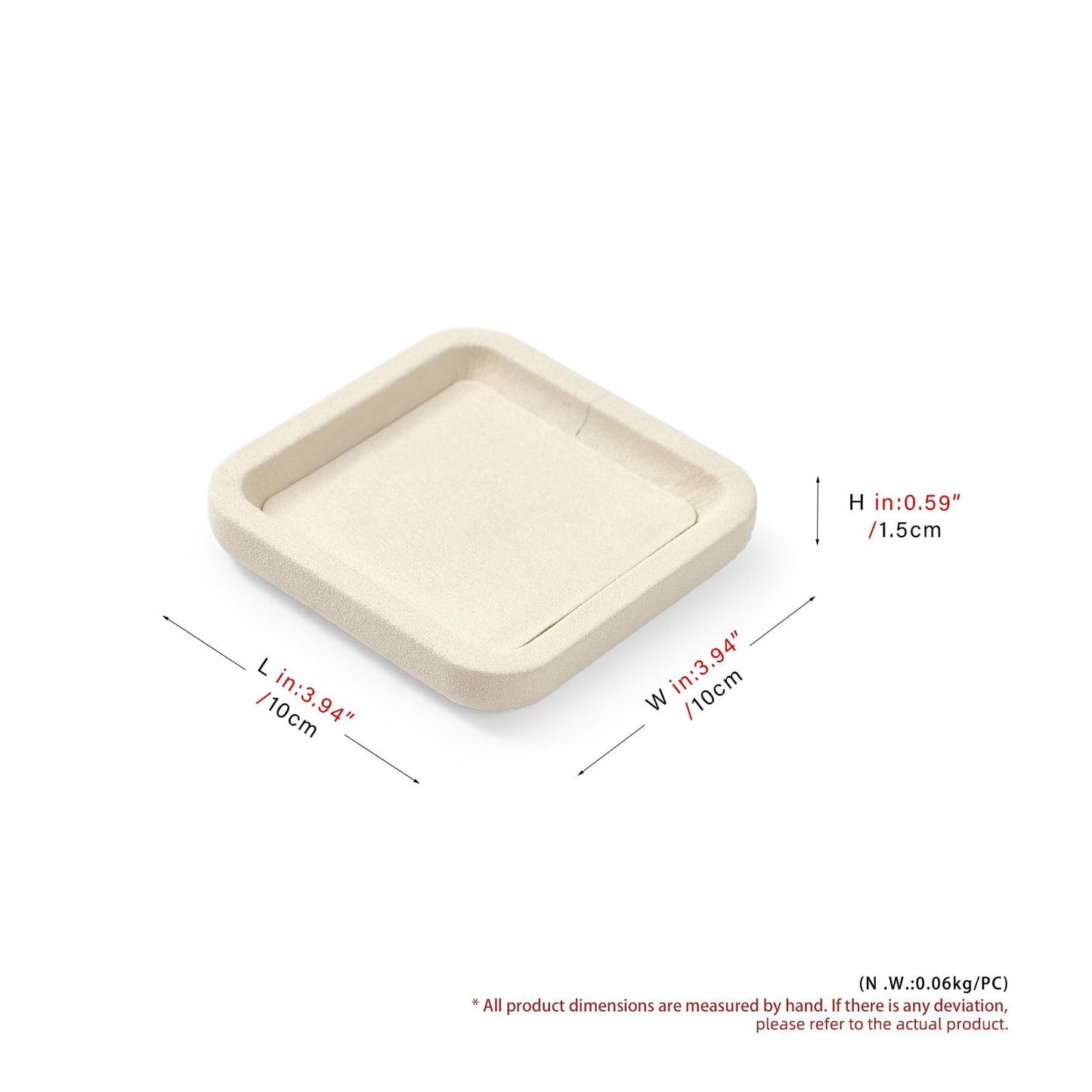 Papten Microfiber Jewelry Trays Stackable Ring Earring Bracelet Necklace Bangle Watch Display Tray Drawer Organizer 3.93 * 3.93 * 0.59inch (White