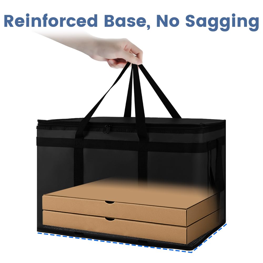 Cooler Insulated Food Delivery Bag & Drink Carrier with Hard Bottom, XXX-Large Pizza Bags for Commercial Food Delivery, Grocery Catering Travel Thermal Frozen Carrier, Cold Warmer Accessories