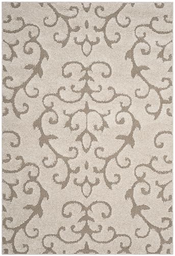 SAFAVIEH Florida Shag Collection Area Rug - 5'3" x 7'6", Cream & Beige, Scroll Design, Non-Shedding & Easy Care, 1.2-inch Thick Ideal for High Traffic Areas in Living Room, Bedroom (SG470-1113)