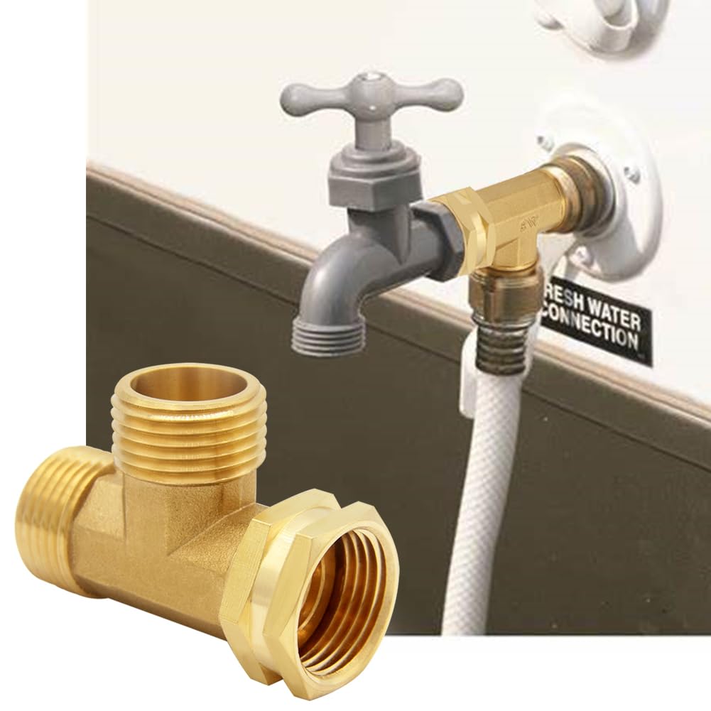 Uenede 2PCS Brass 3/4 Inch GHT Swivel Tee Pipe Fitting 3/4" GHT Male x Male x Female for Garden Hose Threaded Tube Pipe Fittings