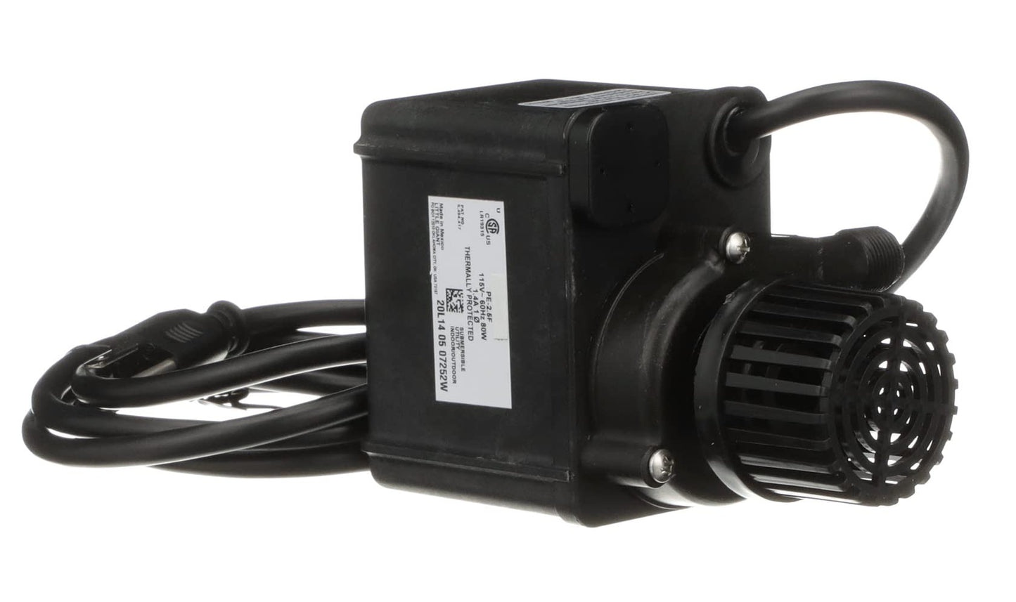 Little Giant PE-2.5F 115 Volt, 1/28 HP, 475 GPH Small Submersible Direct Drive Pump with 6-Ft. Cord, Black, 518600