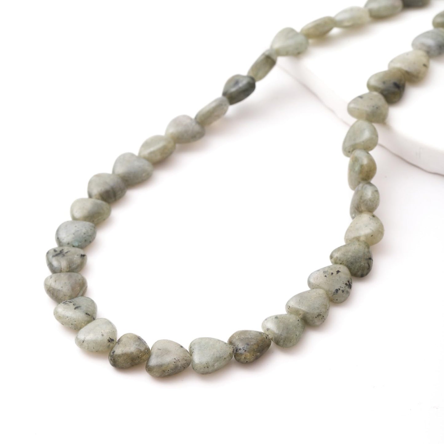 Natural Heart Shaped White Labradorite Stone Beads 10mm Loose Crystal Healing Beads for DIY Necklace Bracelet Making Gemstone Craft Supplies