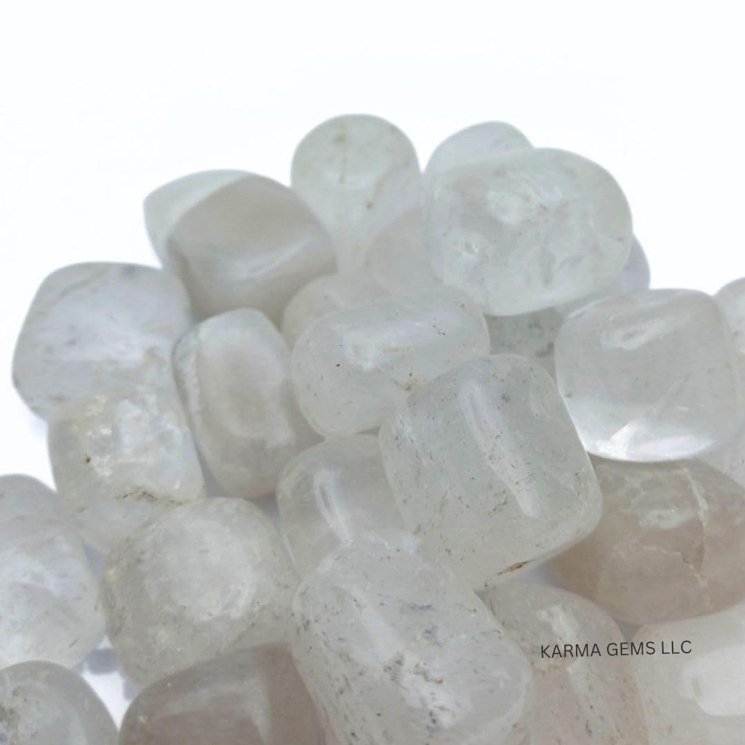 Karma Gems 1lb Clear Quartz Tumbled Stones - Polished Stones for Positive Energy - Crystal Kit for Fresh Mind & Restful Sleep-Healing Stone for Chakra Balancing-Ideal for Gift & Home Decor (15-25 Mm)