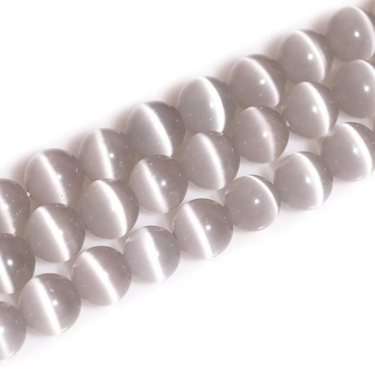 HAAMIIQII 8mm Silver Gray Cat Eye Glass Round Crystal Stone Loose Gemstone Beads for Jewelry Making Bracelets Necklaces Earrings Crafts (45-50pcs)