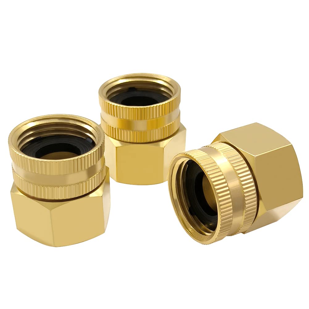 Hooshing 3PCS Brass Garden Hose Adapter Connector 3/4" GHT to 3/4" NPT Thread Double Female Garden Hose Adapter