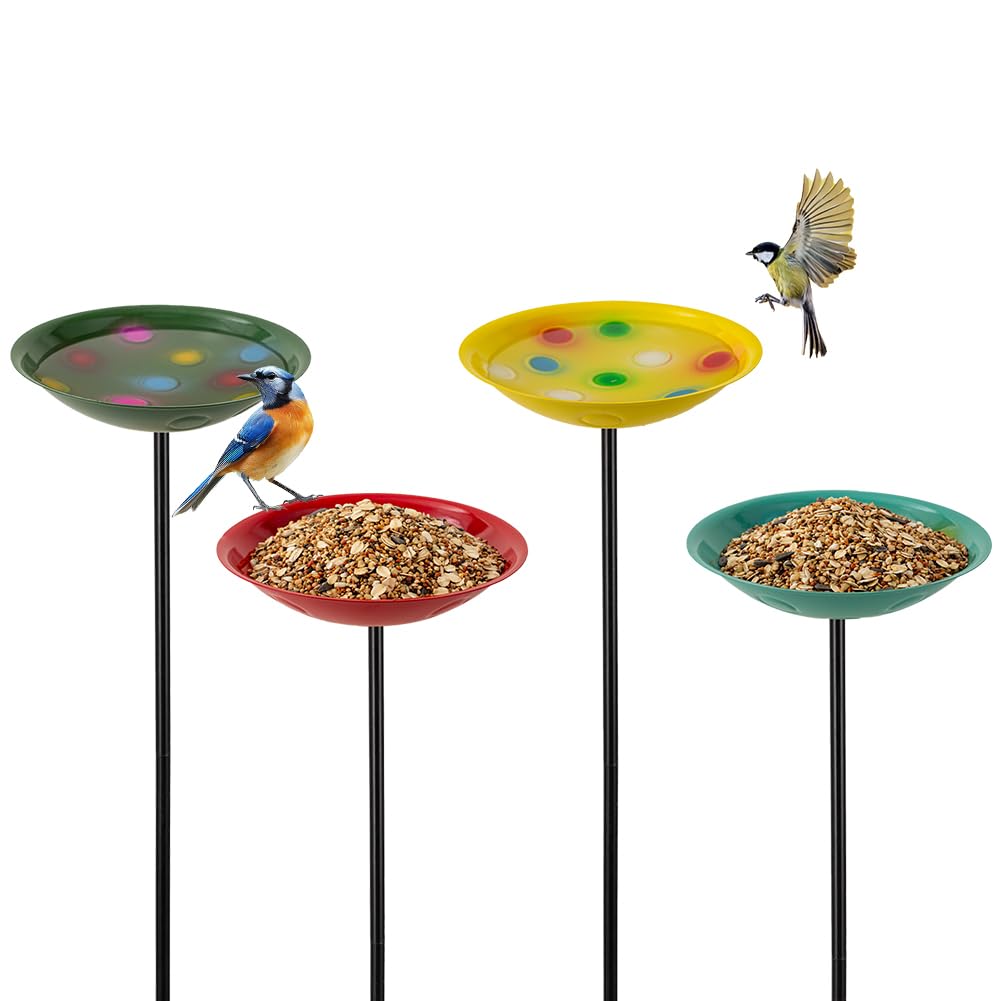 VEWOGARDEN 4 Pack Bird Bath for Outside Small Metal Bird Bath with Stake Outdoor Birdbath Set for Garden, Patio, Lawn Decor