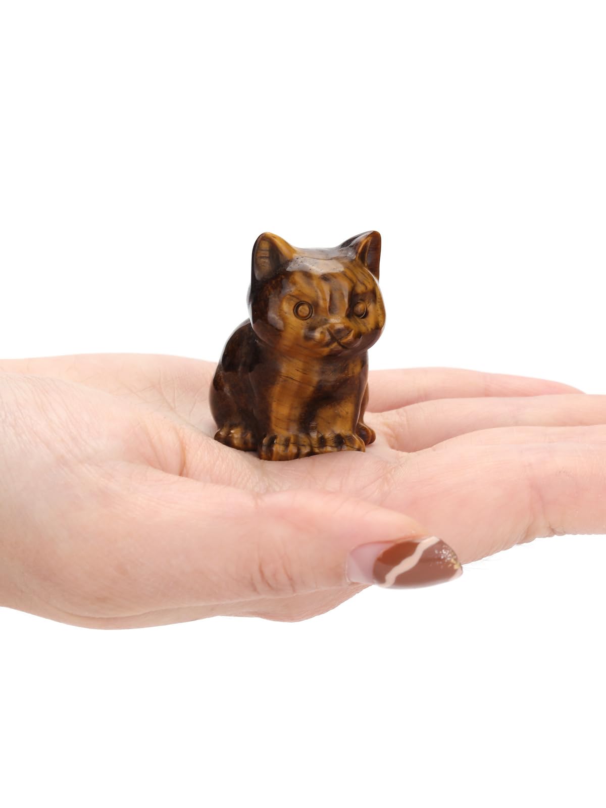 CrystalTears Tiger Eye Crystal Cat Figurine Carved Healing Crystal Gemstone Cat Lucky Cute Stone Cat Statue for Home Office Desk Meditation Decor Crystal Gifts for Women Men Cat Lover Christmas