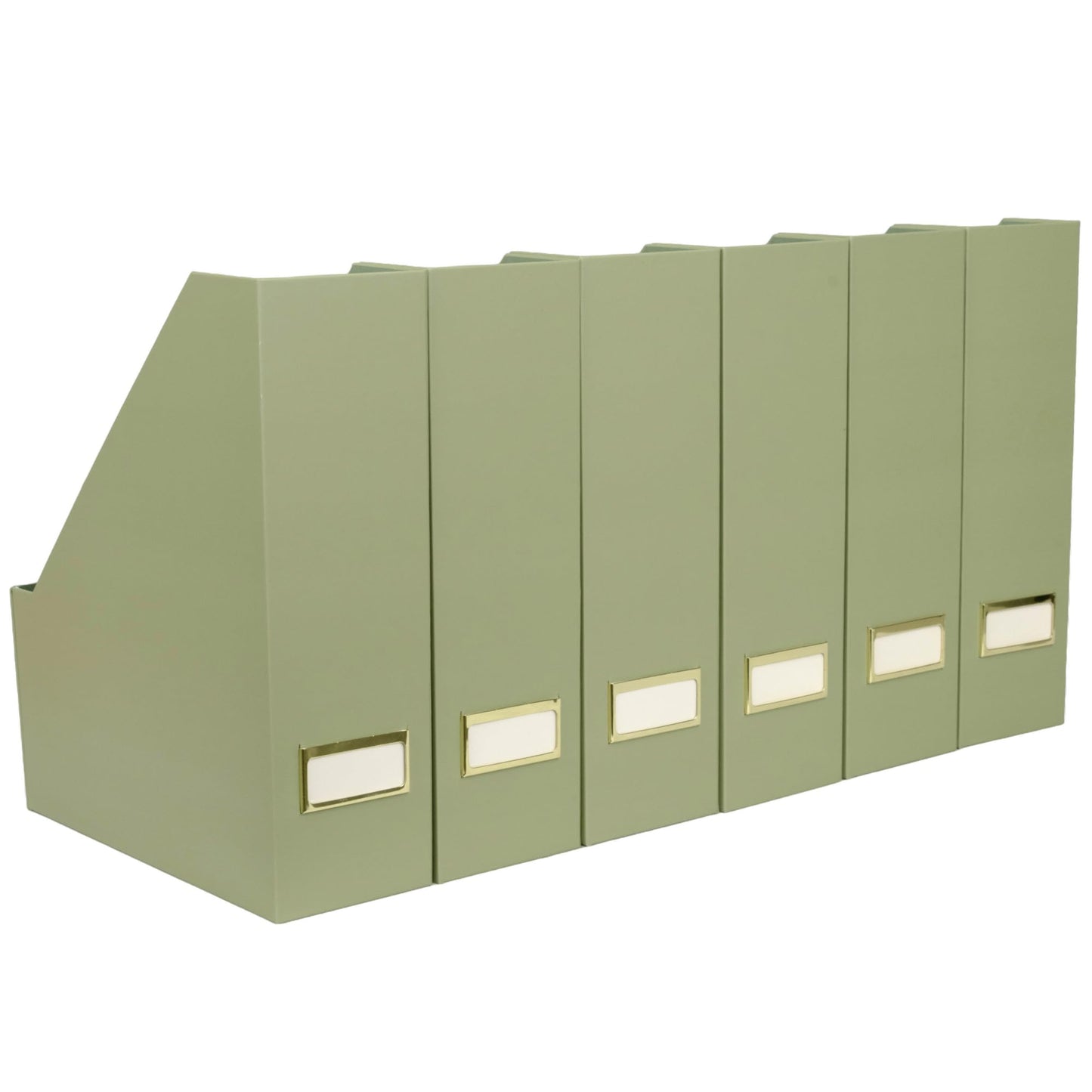 BLU MONACO | Set of 6 Foldable Magazine File Holders in Earth Green | Heavy-Duty Vertical File Organizers with Label Holders | Desk Organizer Set for Paperwork, Documents & Office Storage