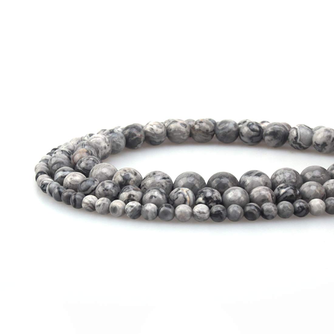 ICAI Beads 10mm Natural Map Stone Round Loose Stone Beads for Jewelry Making DIY Crafts Design 1 Strand 15" APPR.34-36pcs