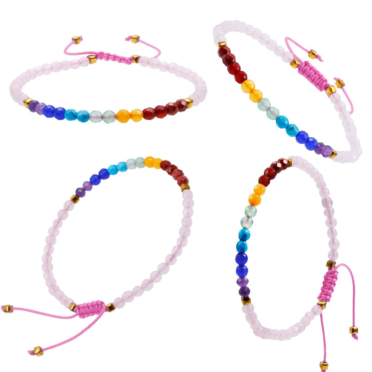 TUMBEELLUWA Beads Bracelets Faceted Stone 7 Chakra 4mm Healing Crystal Bracelet Adjustable Handmade Jewelry for Women,Rose Quartz