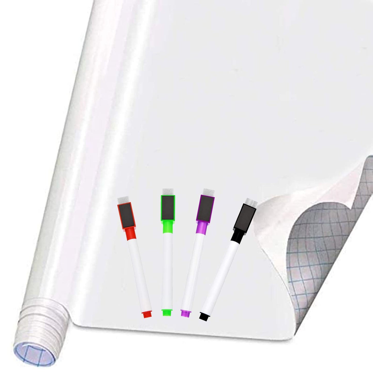 Self Adhesive White Board Paper - Dry Erase Wall Stickers Roll 17.7" x 78.7" (6.5 Feet) Message Board Wallpaper Decal for School/Office/Home/Kid/Art/Decorations, Safe for Adults & Kids with 4 Markers