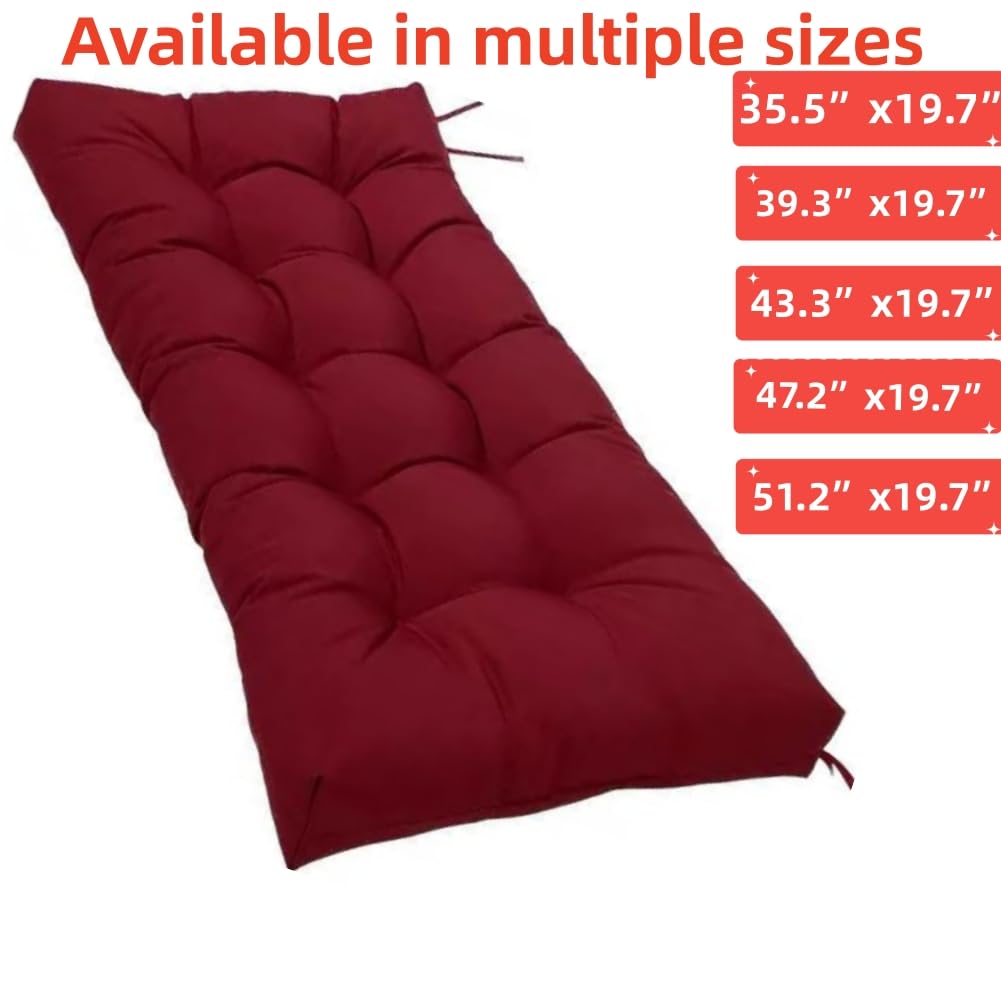 psmacra Bench Cushions for Indoor Furniture,Tufted Patio Bench Seat Cushion, Swing Seat Cushion,Garden Loveseat Cushions,Outdoor Cushions for Lounger Garden Furniture Patio (Wine Red, 43.3x19.7)