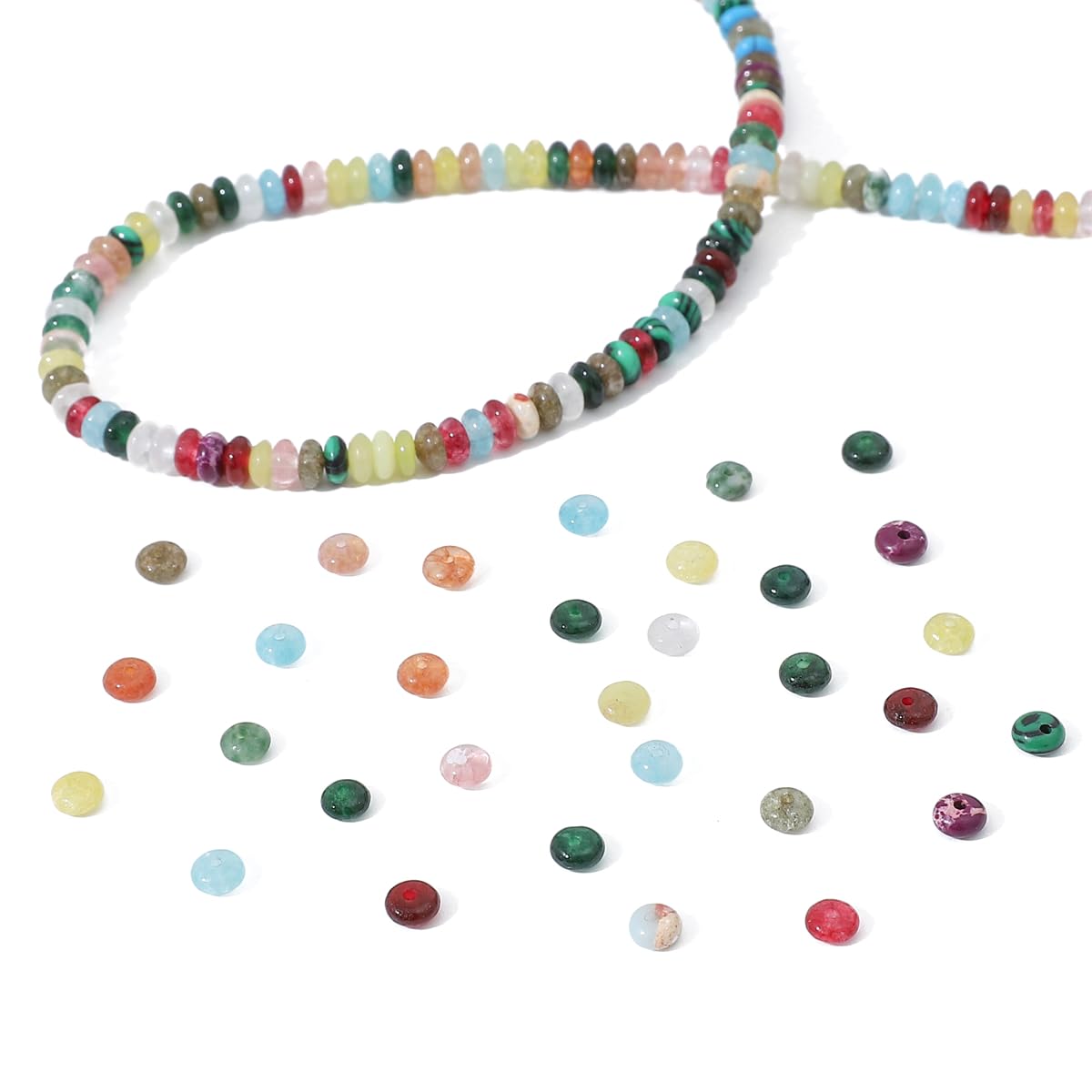 BEADIA Natural Mix Colored Disk Stone Beads 4x2mm 160pcs Rondelle Loose Semi Gemstone Beads for Jewelry Making Design