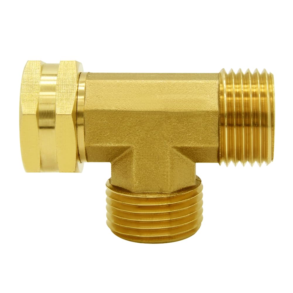 Hooshing Brass Garden Hose Tee Fitting 3/4" GHT Female x Male x Male Pipe Fittings Swivel Garden Hose Adapter