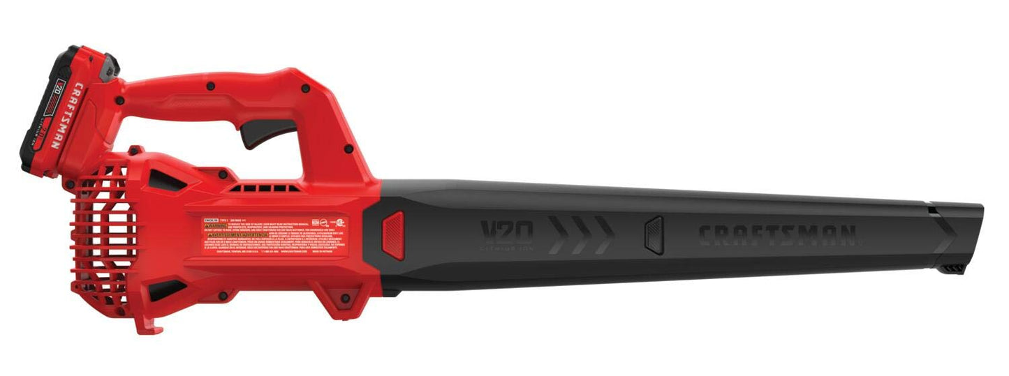 CRAFTSMAN 20V MAX Cordless Leaf Blower with Battery and Charger, Hard Surface Electric Leaf Blower,Powerful up to 90 MPH, Red (CMCBL710D1)