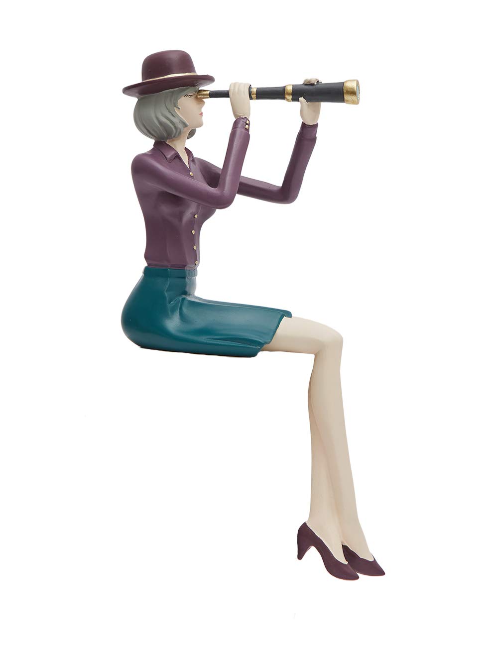HAUCOZE Woman Figurine Statue Telescope Art Sculpture Modern Home Decor Gift for Living Room Bedroom Office Polyresin 9.1 Inch