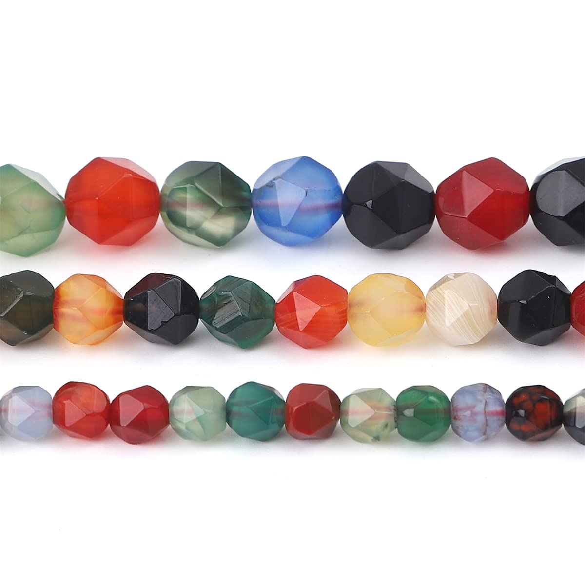 BEADIA Faceted Natural Colorful Agate Stone Round Beads 8mm 36cm/Strand for Jewelry Making