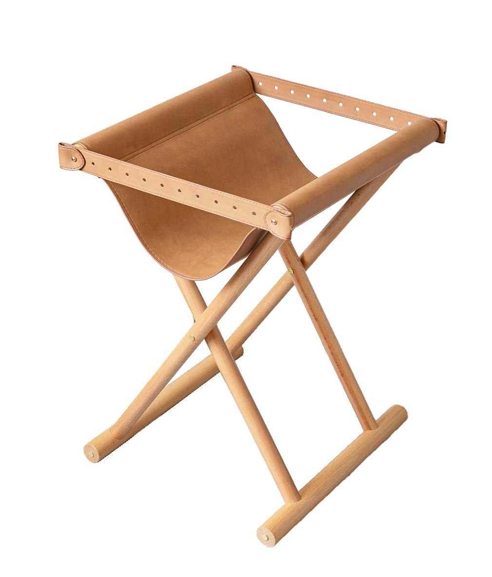 SORBARIA Vegan Soft Leather Solid Beech Wood Multipurpose Foldable Portable Foot Stool Vanity Stool or Freestanding Magazine Holder -Van Dyke Brown