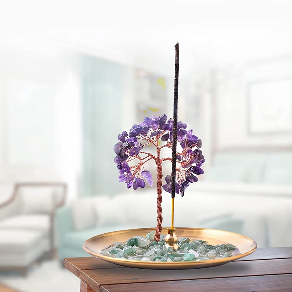 Incense Holder for Sticks, Healing Crystal Stone Money Tree Incense Burner, Ash Catcher for Yoga, Meditation and Home Decor