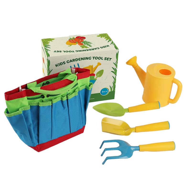 Seeding Square Kids Garden Tool Set – All-in-One Gardening Kit with Trowel, Shovel, Rake, Watering Can & Tote Bag – Durable, Safe & Fun Outdoor Activity for Children Ages 3+