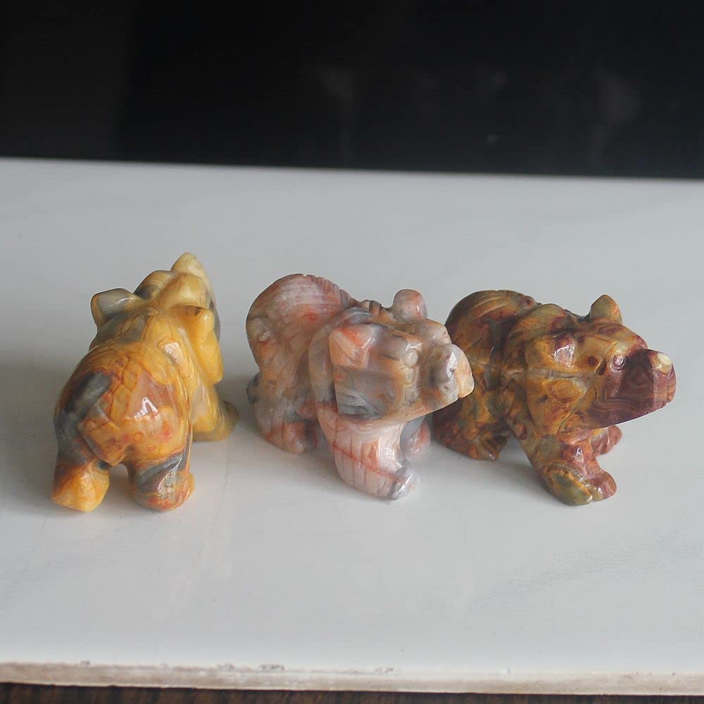 HLbshi Hand Carved Mixed Gemstone Crystal Bear Figurine Animal Carving Statue Home Decor 1.5'' (Crazy lace Agate)